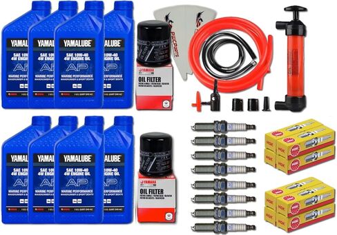 YAMAHA 24 'قارب OEM طقم تغيير الزيت مع مجموعة شمعات الإشعال NGK - قارب نفاث 4W Yamalube مع 69J-13440-03-00 مرشحات لـ 2010+ AR240 SX240 HO/ 242 LIMITED/S/E-SERIES/ 242X/ 212SS مع مضخة مستخرج الزيت الفاخرة in Saudi Arabia