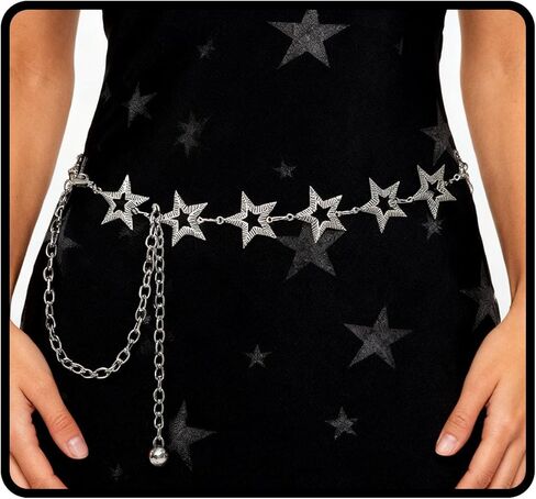 Sethexy ستار حزام سلسلة الفضة Y2K حزام المرأة ريترو الجسم سلاسل قابل للتعديل الخصر مجوهرات اكسسوارات لفستان السراويل in Kuwait