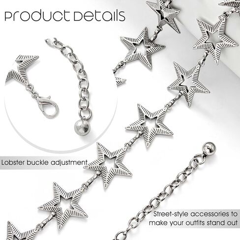 Sethexy ستار حزام سلسلة الفضة Y2K حزام المرأة ريترو الجسم سلاسل قابل للتعديل الخصر مجوهرات اكسسوارات لفستان السراويل in Kuwait