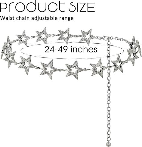 Sethexy ستار حزام سلسلة الفضة Y2K حزام المرأة ريترو الجسم سلاسل قابل للتعديل الخصر مجوهرات اكسسوارات لفستان السراويل in Kuwait