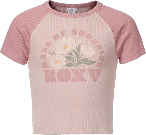 تي شيرت Roxy للفتيات بأكمام قصيرة مضلع مناسب، تي شيرت برسومات برقبة دائرية، ناعم ومريح in Kuwait