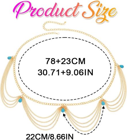 Nicute Bohemian Turquoise Waist Chain Gold Layered Chain Belt Boho Vintage Waist Jewelry for Women in Saudi Arabia