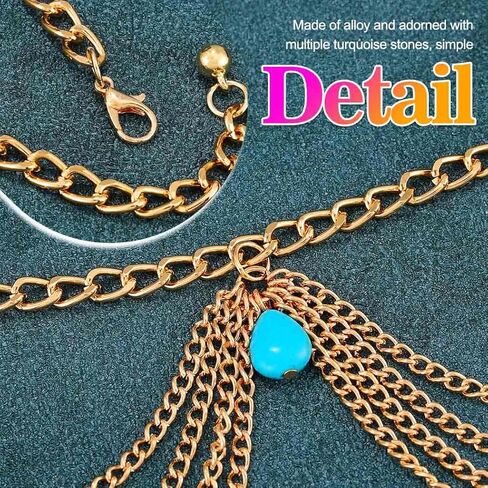 Nicute Bohemian Turquoise Waist Chain Gold Layered Chain Belt Boho Vintage Waist Jewelry for Women in Saudi Arabia