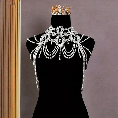 Handcmade Imitation Pearls Shoulder Chain Elegant Body Accessory Jewelry for Women Lady Girls Wearable Body Chain in Saudi Arabia