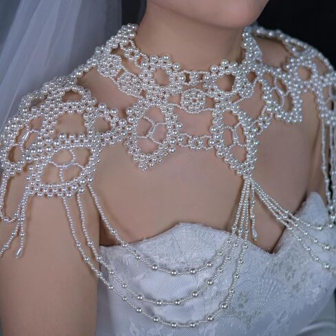 Handcmade Imitation Pearls Shoulder Chain Elegant Body Accessory Jewelry for Women Lady Girls Wearable Body Chain in Saudi Arabia