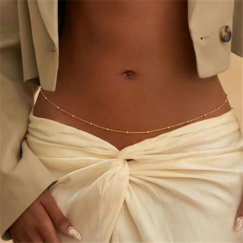 Thin Belly Chain with Small Pearls Delicate Body Jewelry Elegant Waist Chain for Women in Saudi Arabia