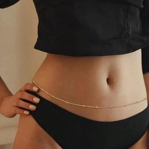 Thin Belly Chain with Small Pearls Delicate Body Jewelry Elegant Waist Chain for Women in Saudi Arabia