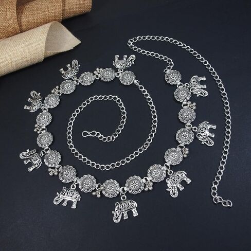I Jewels Navratri Ethnic Silver Oxidised Adjustable Boho Waist Chain/Belly Chain/Kamarband For Women in Saudi Arabia