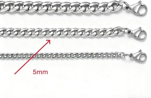 Stainless Steel Cuban Link Chain Necklace, Silver Curb Chain, 5mm x 20 Inches in Saudi Arabia
