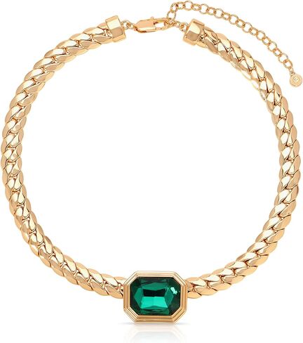 Ettika Necklace For Women. Emerald Deco Necklace, 18K Gold Plated Necklace With Emerald Green Crystal. Birthday Gifts For Women in Saudi Arabia