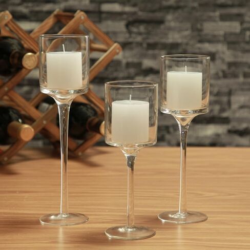 FAVOMOTO Set of 3 Long Tealight Candle Holders, Glass Tall Candle Tea Light Pillar Floating Stands for Valentine's Day Home Party Wedding Table Centerpiece Decor in Saudi Arabia