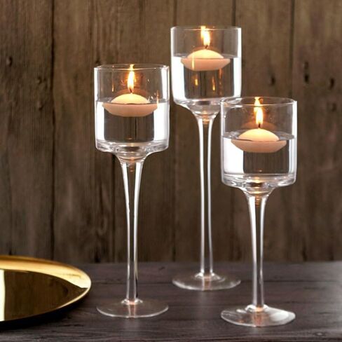 FAVOMOTO Set of 3 Long Tealight Candle Holders, Glass Tall Candle Tea Light Pillar Floating Stands for Valentine's Day Home Party Wedding Table Centerpiece Decor in Saudi Arabia