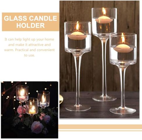 FAVOMOTO Set of 3 Long Tealight Candle Holders, Glass Tall Candle Tea Light Pillar Floating Stands for Valentine's Day Home Party Wedding Table Centerpiece Decor in Saudi Arabia