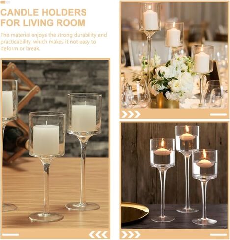FAVOMOTO Set of 3 Long Tealight Candle Holders, Glass Tall Candle Tea Light Pillar Floating Stands for Valentine's Day Home Party Wedding Table Centerpiece Decor in Saudi Arabia