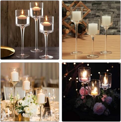 FAVOMOTO Set of 3 Long Tealight Candle Holders, Glass Tall Candle Tea Light Pillar Floating Stands for Valentine's Day Home Party Wedding Table Centerpiece Decor in Saudi Arabia