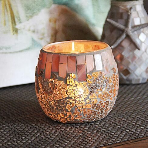 MINGZHE Mosaic Glass Tea Light Holder, Mosaic Glass Tealight Candle Bowl Colorful Tea Light Holder for Wedding Centerpieces Party Home Table Decor in Kuwait