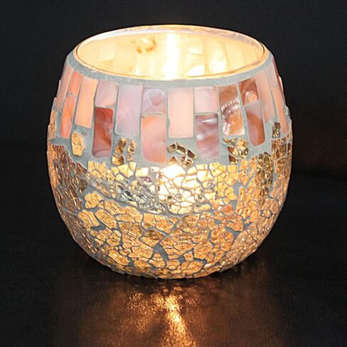 MINGZHE Mosaic Glass Tea Light Holder, Mosaic Glass Tealight Candle Bowl Colorful Tea Light Holder for Wedding Centerpieces Party Home Table Decor in Kuwait