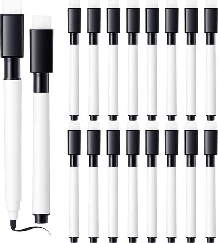 16 Pcs Dry Erase Marker With Eraser, Mini Dry Erase Markers Fine Tip with Eraser Cap, Black Whiteboard Markers for School, Office & Home Supplies in Saudi Arabia