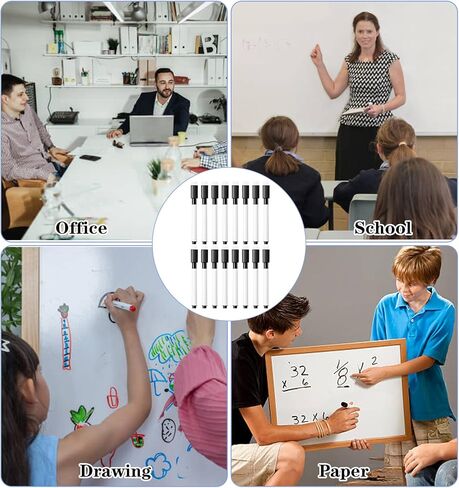16 Pcs Dry Erase Marker With Eraser, Mini Dry Erase Markers Fine Tip with Eraser Cap, Black Whiteboard Markers for School, Office & Home Supplies in Saudi Arabia