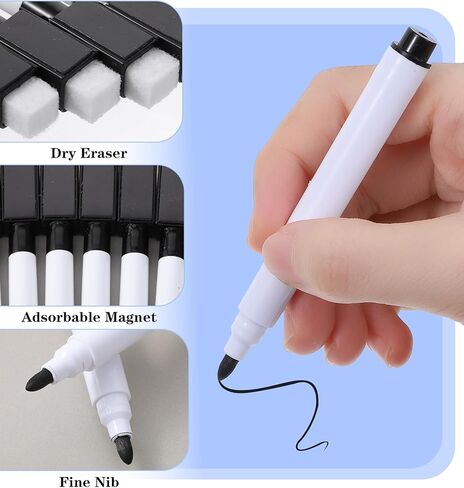 16 Pcs Dry Erase Marker With Eraser, Mini Dry Erase Markers Fine Tip with Eraser Cap, Black Whiteboard Markers for School, Office & Home Supplies in Saudi Arabia