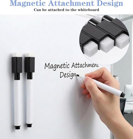 16 Pcs Dry Erase Marker With Eraser, Mini Dry Erase Markers Fine Tip with Eraser Cap, Black Whiteboard Markers for School, Office & Home Supplies in Saudi Arabia