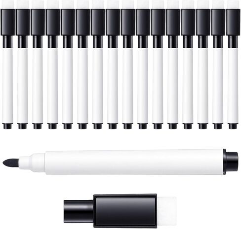 16 Pcs Dry Erase Marker With Eraser, Mini Dry Erase Markers Fine Tip with Eraser Cap, Black Whiteboard Markers for School, Office & Home Supplies in Saudi Arabia