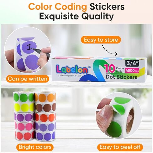 4500 قطعة من ملصقات النقاط الملونة مقاس 3/4 بوصة، ملصقات ترميز الألوان، ملصقات ملصقات ترميز ملونة بنمط 10 ألوان للمكتب، والفصول الدراسية للطلاب، ومبيعات المرآب (10 بكرات، 3/4 بوصة) in Kuwait