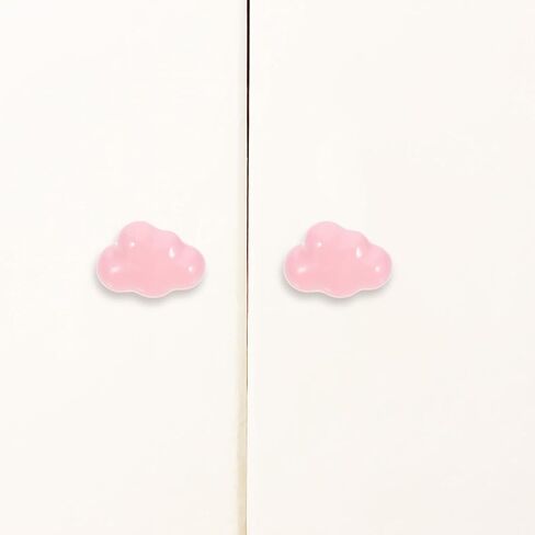 Mikinona Cloud Shape Ceramic Drawer Knobs for ’ Room, Vintage Cabinet Pull Handles Rounded Edges, 2pcs Light Pink Ceramic Wardrobe Door Handles for ’s Furniture in Kuwait