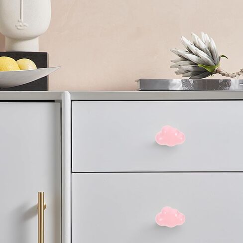 Mikinona Cloud Shape Ceramic Drawer Knobs for ’ Room, Vintage Cabinet Pull Handles Rounded Edges, 2pcs Light Pink Ceramic Wardrobe Door Handles for ’s Furniture in Kuwait