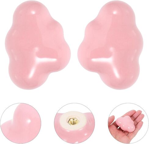 Mikinona Cloud Shape Ceramic Drawer Knobs for ’ Room, Vintage Cabinet Pull Handles Rounded Edges, 2pcs Light Pink Ceramic Wardrobe Door Handles for ’s Furniture in Kuwait
