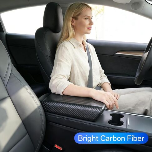 غطاء مسند ذراع وحدة التحكم المركزية لسيارة Tesla Model Y Juniper 2026 2025 وModel 3 Highland 2026 2025 2024، أغطية مسند الذراع ملحقات داخلية لوحدة التحكم، ألياف الكربون الساطعة in Kuwait