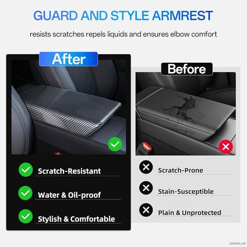 غطاء مسند ذراع وحدة التحكم المركزية لسيارة Tesla Model Y Juniper 2026 2025 وModel 3 Highland 2026 2025 2024، أغطية مسند الذراع ملحقات داخلية لوحدة التحكم، ألياف الكربون الساطعة in Kuwait