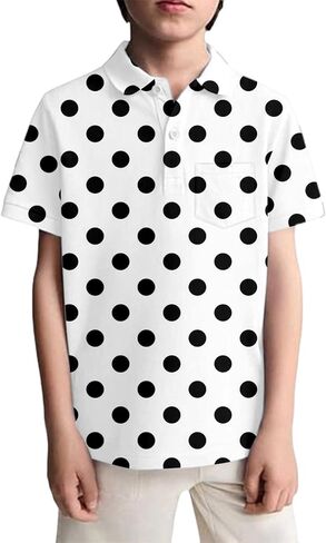 Polo Shirts for Boys Dot Print Color Block Button Closure Short Sleeve Loose Fit Casual Tops with Chest Pocktet in Saudi Arabia