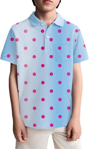 قمصان بولو للأولاد مطبوعة بنقاط ملونة وأزرار للإغلاق وأكمام قصيرة وقمصان كاجوال فضفاضة مع جيب على الصدر in Kuwait