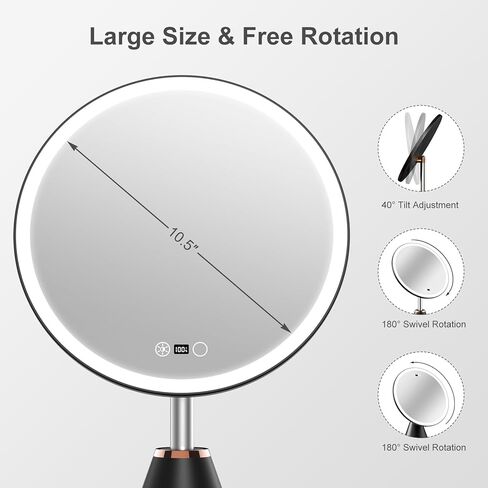مرآة مكياج احترافية مقاس 10.5 بوصات مزودة بأضواء، ومرآة مكياج عالية الدقة قابلة لإعادة الشحن، وضوء الشمس الحقيقي CRI≥98، و3 أوضاع ألوان وتعتيم بدون خطوات، بقدرة 5000 مللي أمبير في الساعة، وهدايا عيد الحب لها in Kuwait