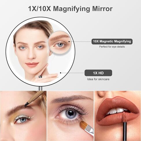 مرآة مكياج احترافية مقاس 10.5 بوصات مزودة بأضواء، ومرآة مكياج عالية الدقة قابلة لإعادة الشحن، وضوء الشمس الحقيقي CRI≥98، و3 أوضاع ألوان وتعتيم بدون خطوات، بقدرة 5000 مللي أمبير في الساعة، وهدايا عيد الحب لها in Kuwait