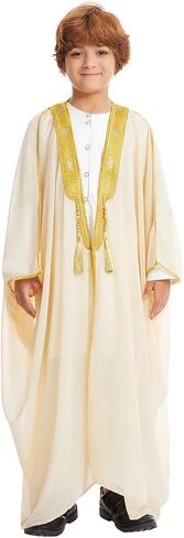 Kids Abaya Arabic Thobe for Boys Robes Muslim Islamic Prayer Clothes Kimono Embroidered Chiffon Kaftan Cardigan Dubai Thobe in Saudi Arabia