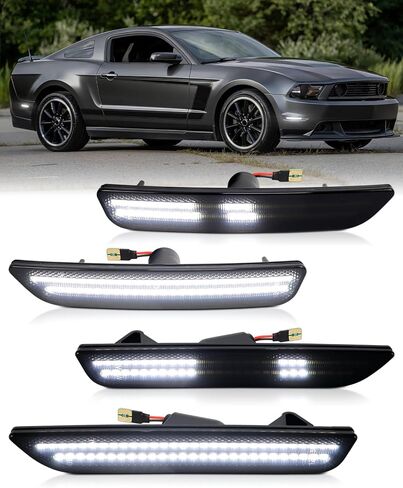 Dynamic Front & Rear White Side Marker Lights Compatible with Ford Mustang 2010 2011 2012 2013 2014, Smoked Lens LED Fender Day Running Lights 4PCS in Kuwait