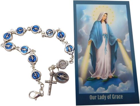 Westmon Works Miraculous Mary Ladies Charm Bracelet Metal Beaded Adjustable Wrist Fashion Set with Holy Card in Saudi Arabia