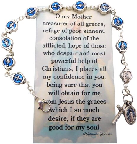 Westmon Works Miraculous Mary Ladies Charm Bracelet Metal Beaded Adjustable Wrist Fashion Set with Holy Card in Saudi Arabia
