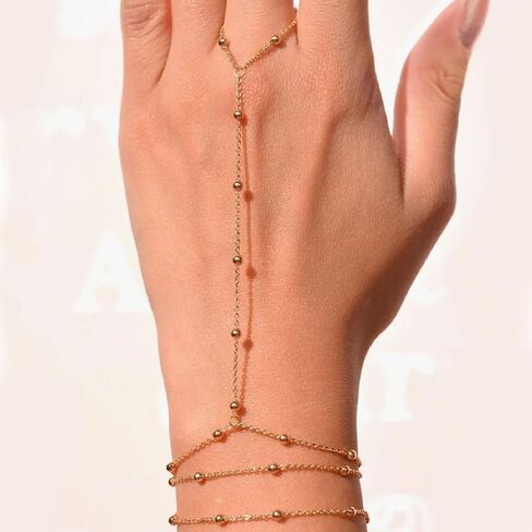 سوار سلسلة يد ذهبي مع خاتم للنساء مجوهرات يد قابلة للتعديل تصميم أنيق ساحر in Saudi Arabia