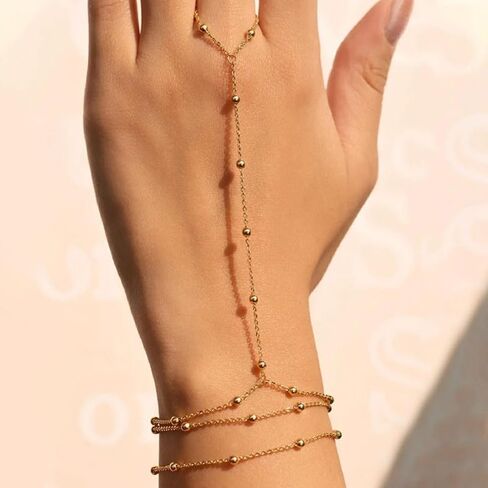 سوار سلسلة يد ذهبي مع خاتم للنساء مجوهرات يد قابلة للتعديل تصميم أنيق ساحر in Saudi Arabia