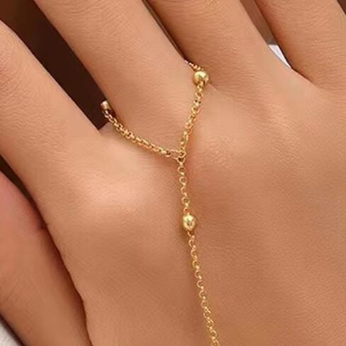 سوار سلسلة يد ذهبي مع خاتم للنساء مجوهرات يد قابلة للتعديل تصميم أنيق ساحر in Saudi Arabia