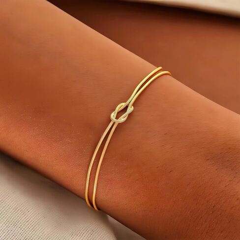 أساور الذهب والفضة للنساء والرجال العصرية 14K (أبيض) مطلية بالذهب عقدة أساور سوار ذهب لذيذ غير تشويه مجوهرات مقاومة للماء in Kuwait