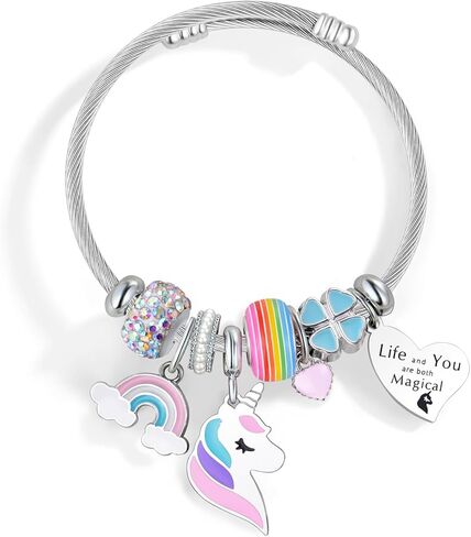 Unicorn Charm Bracelet for Women Colorful CZ Beaded Unicorn Bracelet Birthday Gifts for Daughter Granddaughter Niece in Saudi Arabia