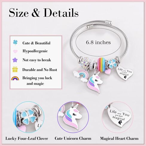 Unicorn Charm Bracelet for Women Colorful CZ Beaded Unicorn Bracelet Birthday Gifts for Daughter Granddaughter Niece in Saudi Arabia