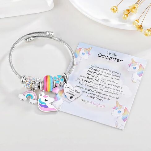Unicorn Charm Bracelet for Women Colorful CZ Beaded Unicorn Bracelet Birthday Gifts for Daughter Granddaughter Niece in Saudi Arabia