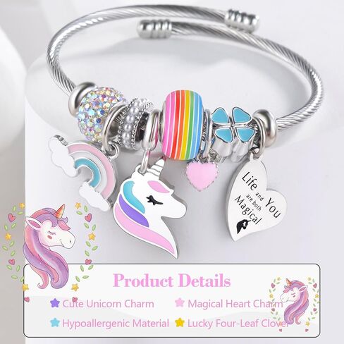 Unicorn Charm Bracelet for Women Colorful CZ Beaded Unicorn Bracelet Birthday Gifts for Daughter Granddaughter Niece in Saudi Arabia