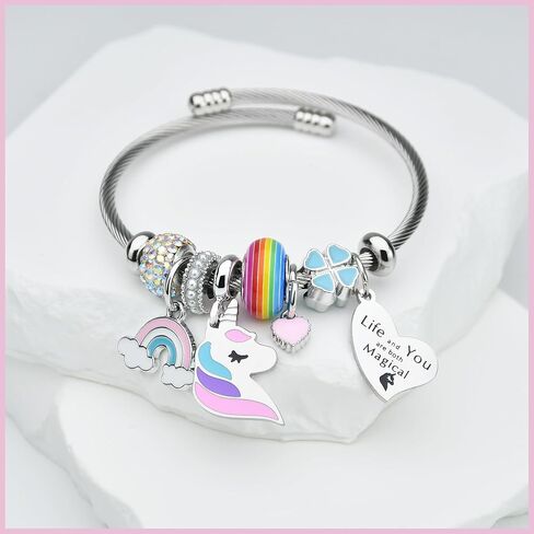 Unicorn Charm Bracelet for Women Colorful CZ Beaded Unicorn Bracelet Birthday Gifts for Daughter Granddaughter Niece in Saudi Arabia