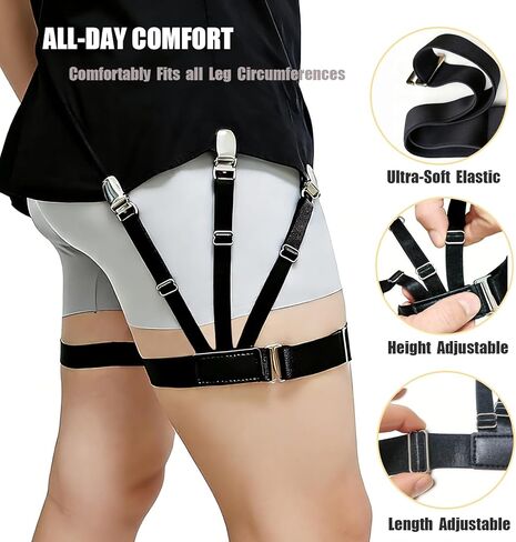 Upgraded Shirt Stays for Men & Women, Adjustable Soft & Smooth Elastic Shirt Garters with Non-Slip Locking Clips for All-Day Comfort, Keep Shirt Tucked for Military, Police, Uniform and Formal Wear in Saudi Arabia